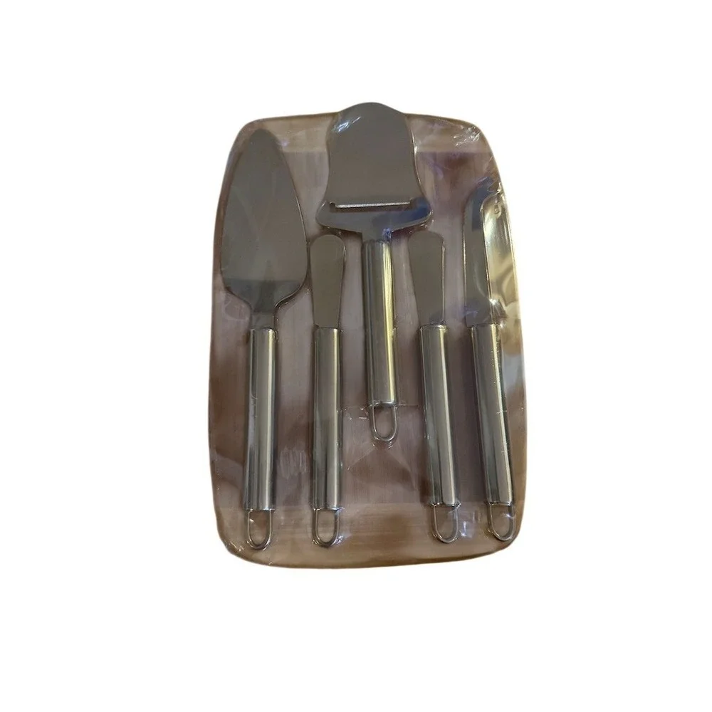 Home Elements Cutting Board Set w/ 4 Cheese Tools Brown Rectangle‎ 12.5x8 bamboo
